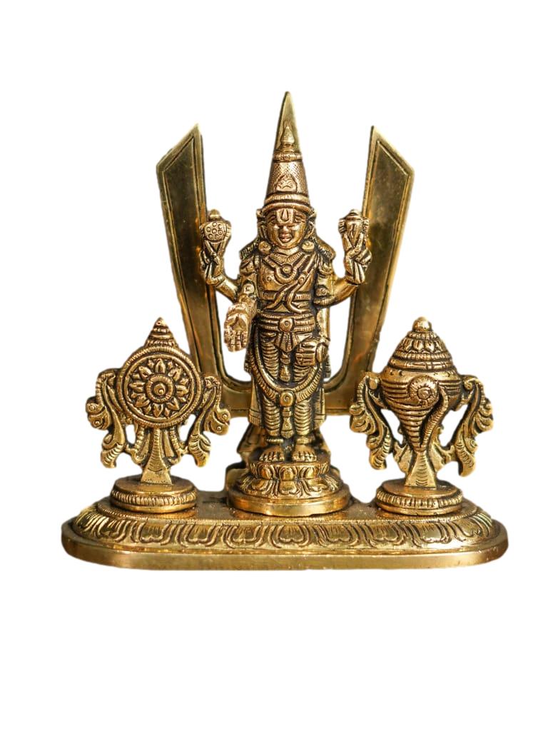 Brass Tirupathi Balaji Nam Shank Chakra with Oval Base (Black Antique Finish)