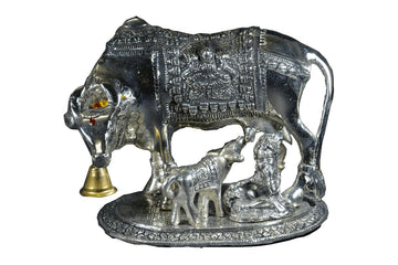 Cow and Calf Krishna Silver Coated