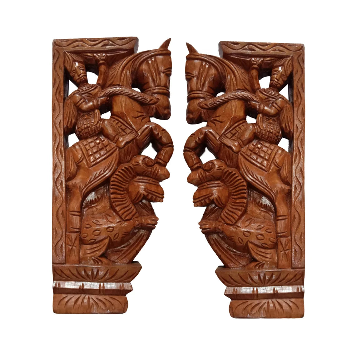 Wood Carving Warrior Horse & Ancient Demon Yali