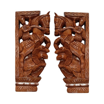 Wood Carving Warrior Horse & Ancient Demon Yali