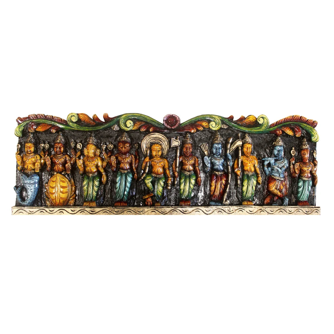 Dasavatharam / 10 Incarnations of Lord Vishnu In Wood Carving / Wall Hanging