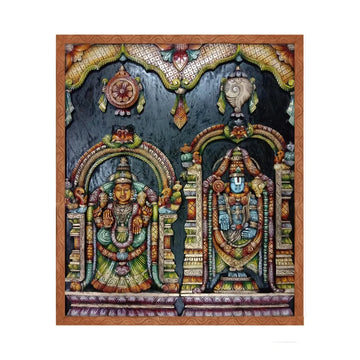 Wooden Padmavati Devi And Balaji. Masterpiece for your home decor Multicolour