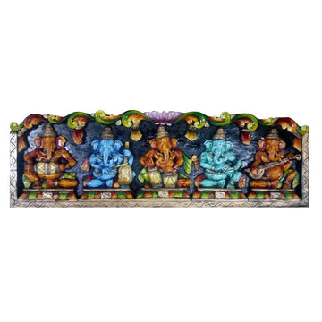 Wood Carving Musical Ganesha Wall Decor Multicolour