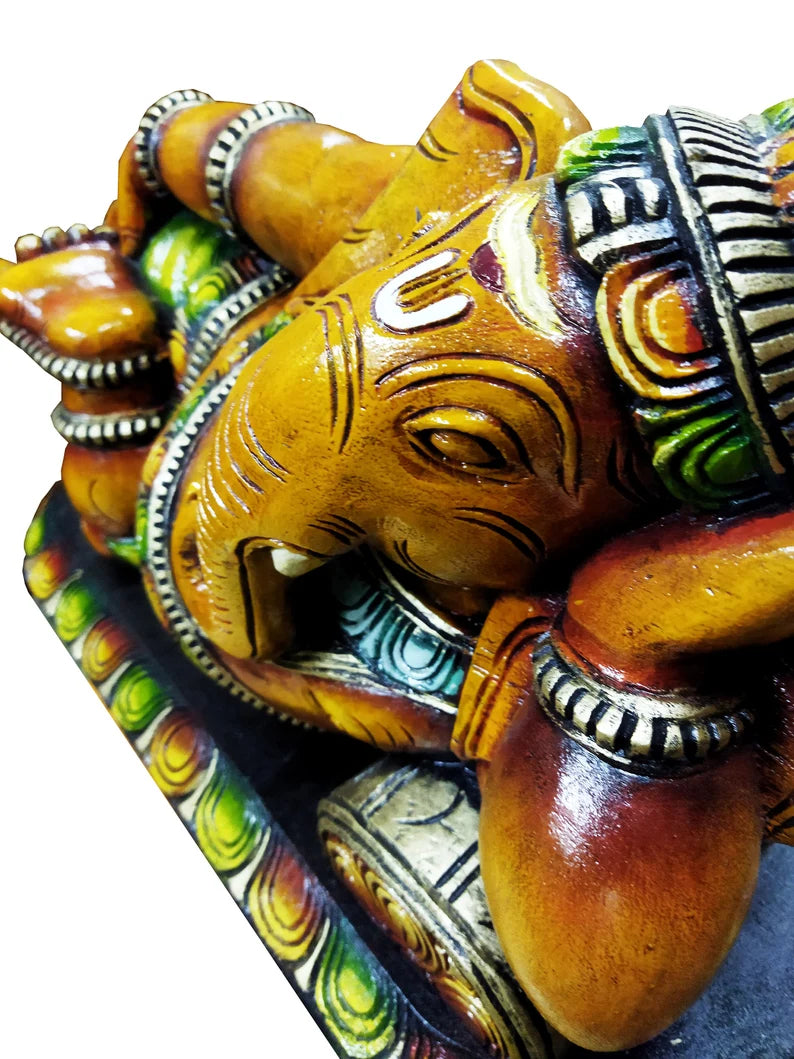 Wooden Relaxing Ganesha Home Decor Multicolour