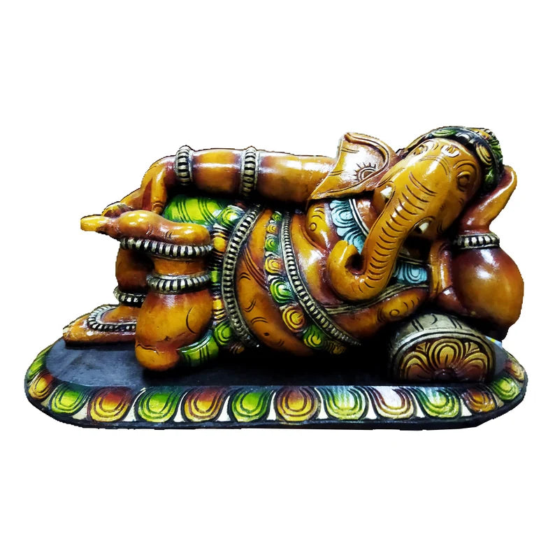 Wooden Relaxing Ganesha Home Decor Multicolour