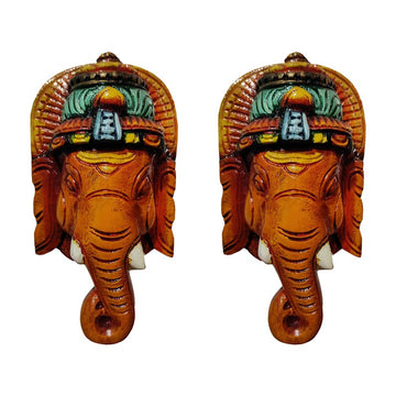 Wooden Elephant Head Decor Multicolour