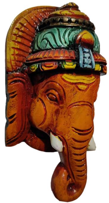 Wooden Elephant Head Decor Multicolour