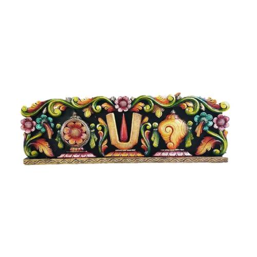 Thiruman Shankhu Chakram Wooden Carving Decor Multocolour