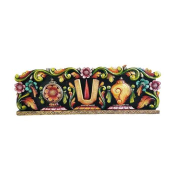 Thiruman Shankhu Chakram Wooden Carving Decor Multocolour