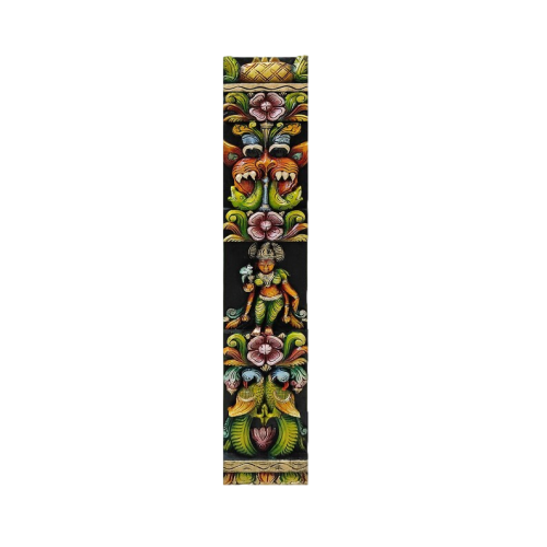 Kirtimukha (Yali), Meenakshi Amman & Parrot Wood Carving Wall Decor Multicolour Vertical