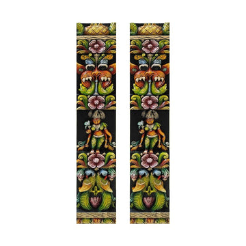 Kirtimukha (Yali), Meenakshi Amman & Parrot Wood Carving Wall Decor Multicolour Vertical