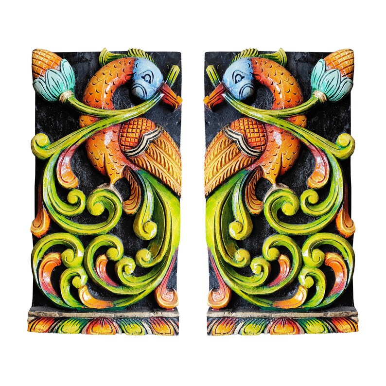 Peacock Wall Decor. Wooden Carvings Multicolour