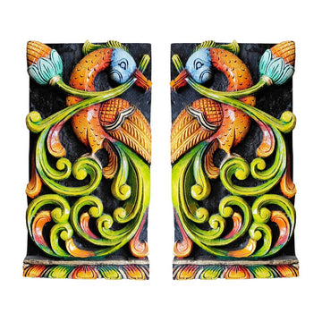 Peacock Wall Decor. Wooden Carvings Multicolour