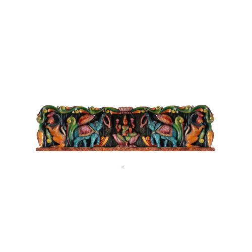 Wooden Wall Hanging Gajalakshmi seated on Lotus Yali Multi Colour