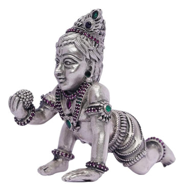 Silver Antiqe Lddu Gopal Stone Work