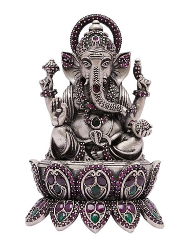 Silver Antiqe Ganesha Stone Work