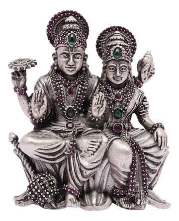 Silver Idol Antiqe Lakshmi Narayanan Sitting Stone Work