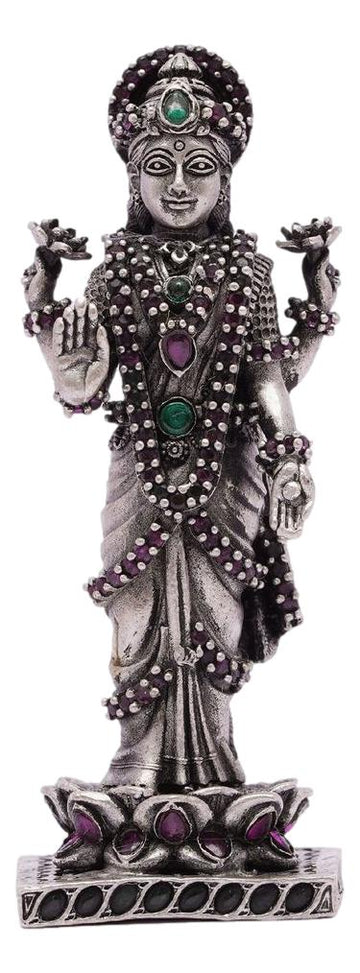 Silver Idol Antiqe Lakshmi Standing Stone Work