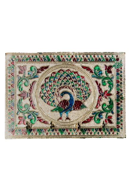 Key Hanger with Peacock Design - Meenakari - 5 Inch