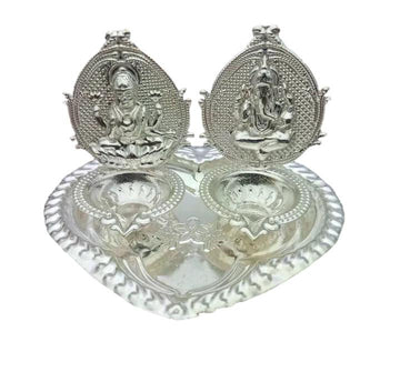 German Silver Lakshmi Ganesha Diya