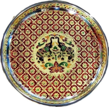 Meenakari Stainless Silver Pooja Plate