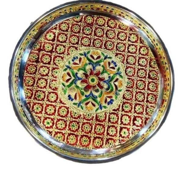 Meenakari Stainless Silver Pooja Plate